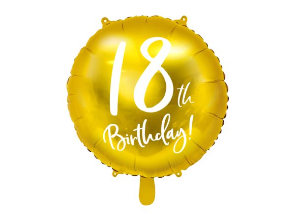 18-Birthday-kuldne-ummargune-FB24M-18-019 Фольгированный шар "18 BIRTHDAY" золотой, круглый