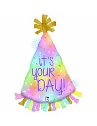Foil balloon party hat «IT'S YOUR BIRTHDAY», opal
