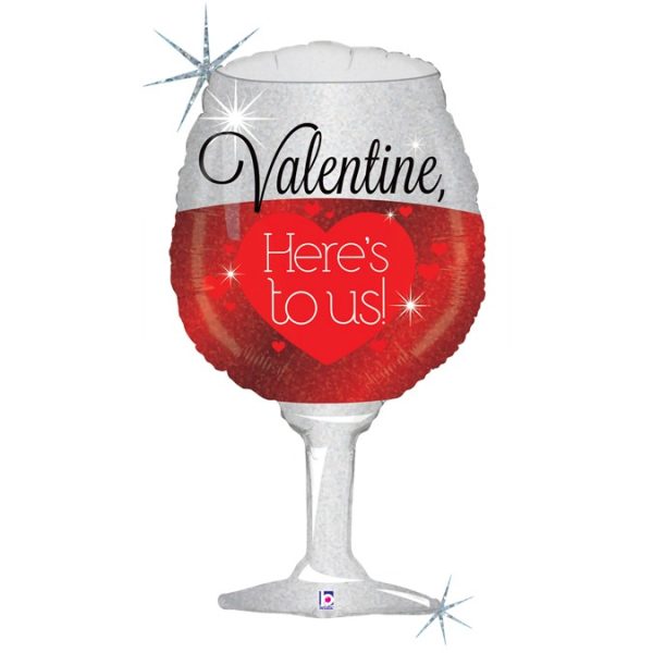 Fooliumist õhupall veiniklaas «VALENTINE, HERE'S TO US!» holograafiline