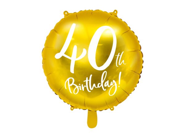 40-Birthday-kuldne-ummargune-FB24M-40-019 Фольгированный шар "40 BIRTHDAY" золотой, круглый