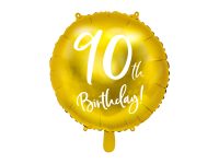 Foil balloon «90th BIRTHDAY», gold, round