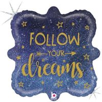 Fooliumist õhupall «FOLLOW YOUR DREAMS» sinine, holograafiline