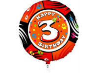 Foil balloon "HAPPY BIRTHDAY 3" round