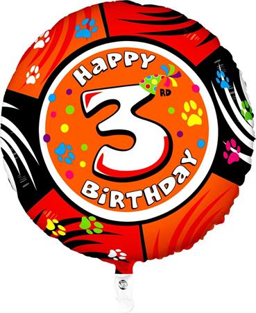 Happy-Birthday-3-ummargune-GR-2143-1WE-P Foil balloon "HAPPY BIRTHDAY 3" round