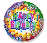 Фольгированный шар «Happy Birthday», круглый, разноцветный