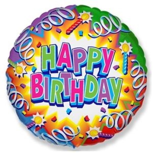 Фольгированный шар «Happy Birthday», круглый, разноцветный