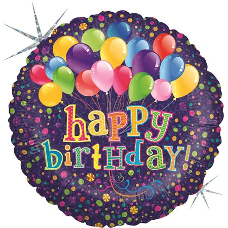 «Happy birthday», õhupallid, ümmargune, holograafiline