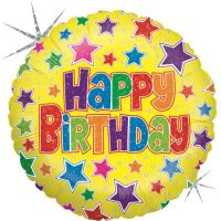 «Happy birthday» круглый, со звездами, голографический