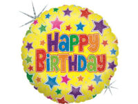 «Happy birthday», ümmargune, tähtedega, holograafiline