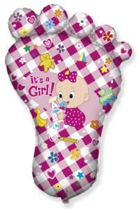 Foil balloon, baby foot «It's a girl», pink