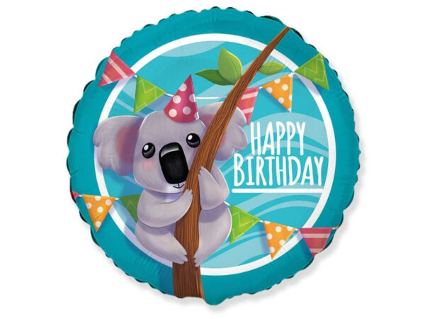 Koala-Happy-Birthday-ummargune-401603 Фольгированный шар, коала «Happy Birthday», круглый