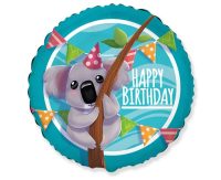 Foil balloon, koala bear «Happy Birthday», round