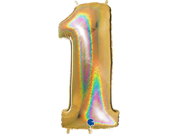Foil balloon "NUMBER 1" holo glitter gold