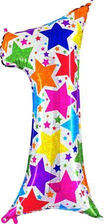 Number-1-tahtedega-GR-85841H-P Foil balloon "NUMBER 1" holo glitter stars