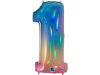 Foil balloon "NUMBER 1" holo glitter rainbow