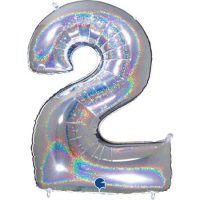 Foil balloon "NUMBER 2" holo glitter silver