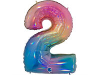 Foil balloon "NUMBER 2" holo glitter rainbow