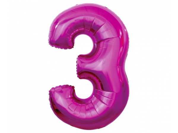 Number-3-fuksia-FG-C85R3 Fooliumist õhupall "NUMBER 3" fuksia