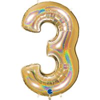 Foil balloon "NUMBER 3" holo glitter gold