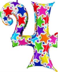 Foil balloon "NUMBER 4" holo glitter stars