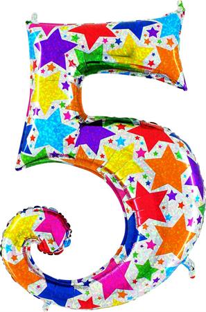 Number-5-tahtedega-GR-85845H-P Foil balloon "NUMBER 5" holo glitter stars