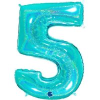Foil balloon "NUMBER 5" holo glitter tiffany