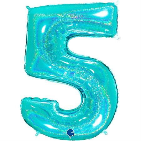 Fooliumist õhupall "NUMBER 5" türkiissinine särav