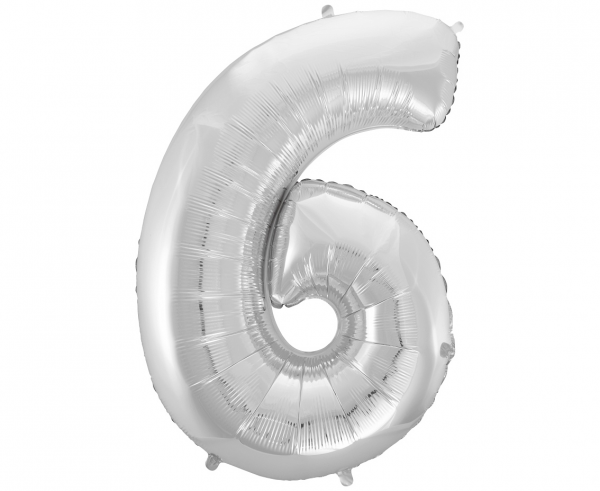 Number-6-hobe-FG-C85S6 Foil balloon "NUMBER 6" silver