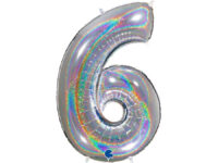 Foil balloon "NUMBER 6" holo glitter silver