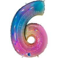 Foil balloon "NUMBER 6" holo glitter rainbow