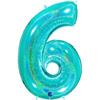 Fooliumist õhupall "NUMBER 6" türkiissinine särav