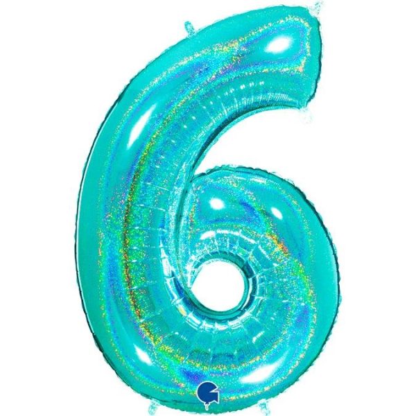 Fooliumist õhupall "NUMBER 6" türkiissinine särav