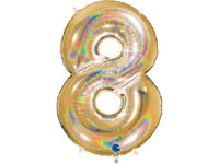 Foil balloon "NUMBER 8" holo glitter gold