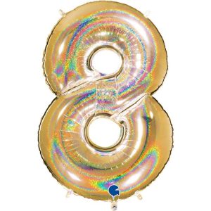 Foil balloon "NUMBER 8" holo glitter gold
