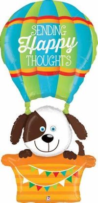 Fooliumist õhupall, koer korvis «SENDING HAPPY THOUGHTS!»