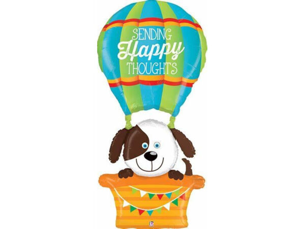 Foil balloon, dog in a basket «SENDING HAPPY THOUGHTS!»