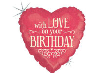 Süda, «With love on your birthday», holograafiline, roosa