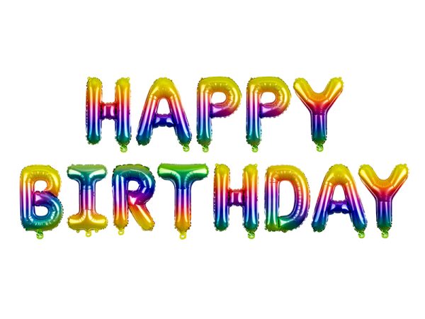 Tahed-HAPPY-BIRTHDAY-varviline-ohuga-taitmine-FB71 Letter foil balloon «HAPPY BIRTHDAY" rainbow