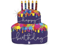 Foil balloon cake «HAPPY BIRTHDAY» colorful, holographic
