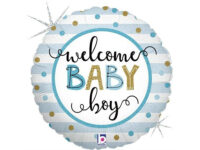 Welcome-Baby-Boy-ummargune-GR-26136GH-P Fooliumist õhupall "WELCOME BABY BOY", ümmargune