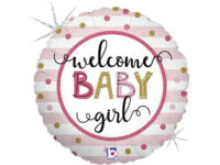 Foil balloon "WELCOME BABY GIRL", round