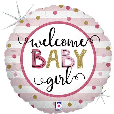 Welcome-Baby-Girl-ummargune-GR-26135GH-P Foil balloon "WELCOME BABY GIRL", round