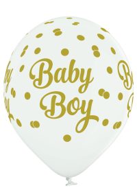 Theme latex balloon «Baby Boy» white with dots