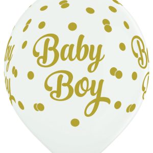 Theme latex balloon «Baby Boy» white with dots