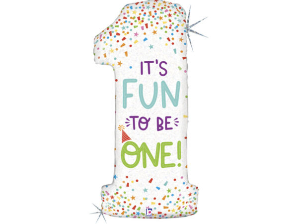 Foil balloon NUMBER 1 IT'S FUN TO BE ONE" holo glitter