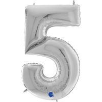 Fooliumist õhupall "NUMBER 5" hõbe suur