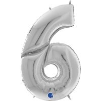 Фольгированный шар "ЦИФРА 6" серебряный, огромный