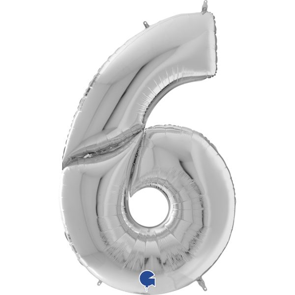 Fooliumist õhupall "NUMBER 6" hõbe suur
