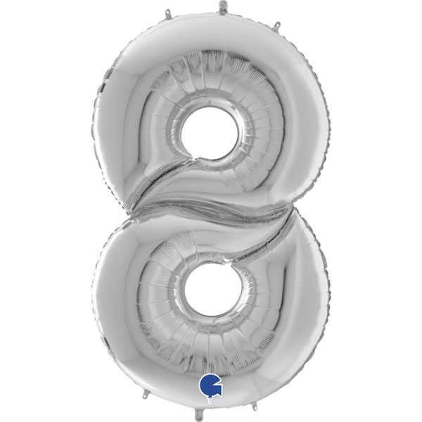 Fooliumist õhupall "NUMBER 8" hõbe suur