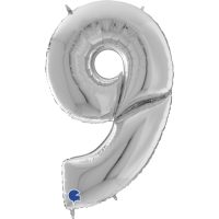 Fooliumist õhupall "NUMBER 9" hõbe suur